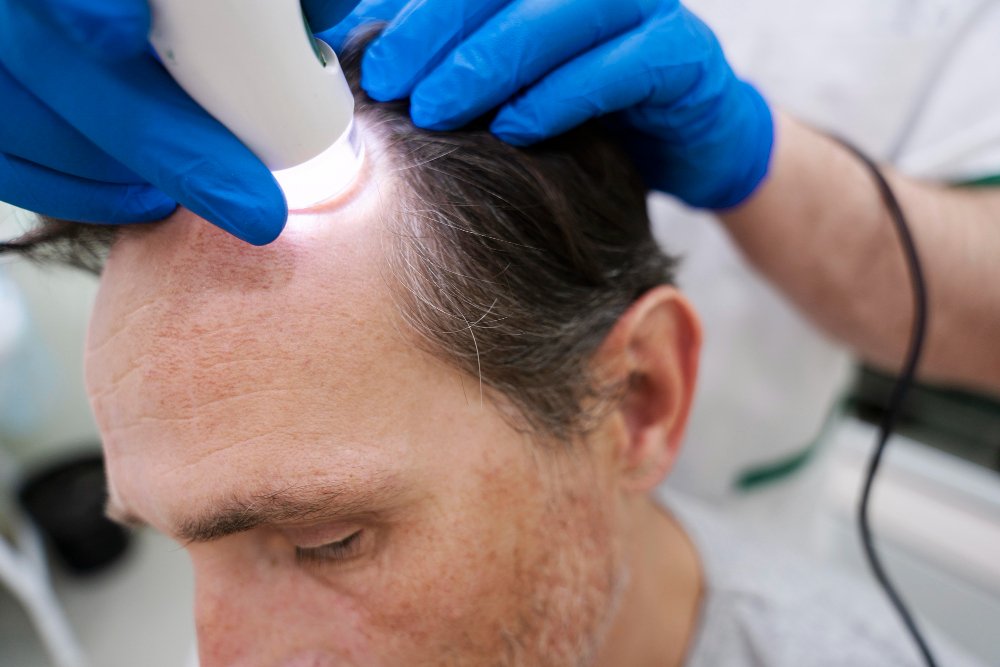 tratamiento para la alopecia persona adulta pasando por un tratamiento paara la alopecia en un centro de medicina estetica